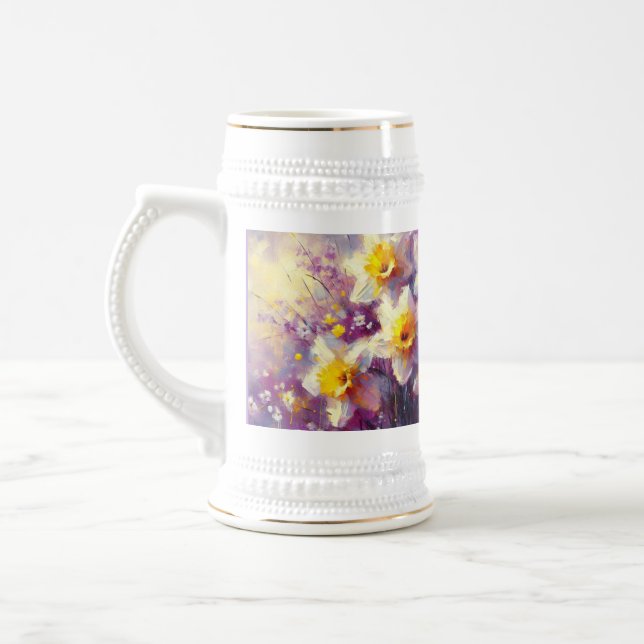 Caneca De Cerveja Impressionista Daffodil Floral Purple Amarelo (Esquerda)