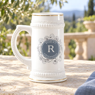Caneca de Cerveja Inicial para Padrinho em Azul Em