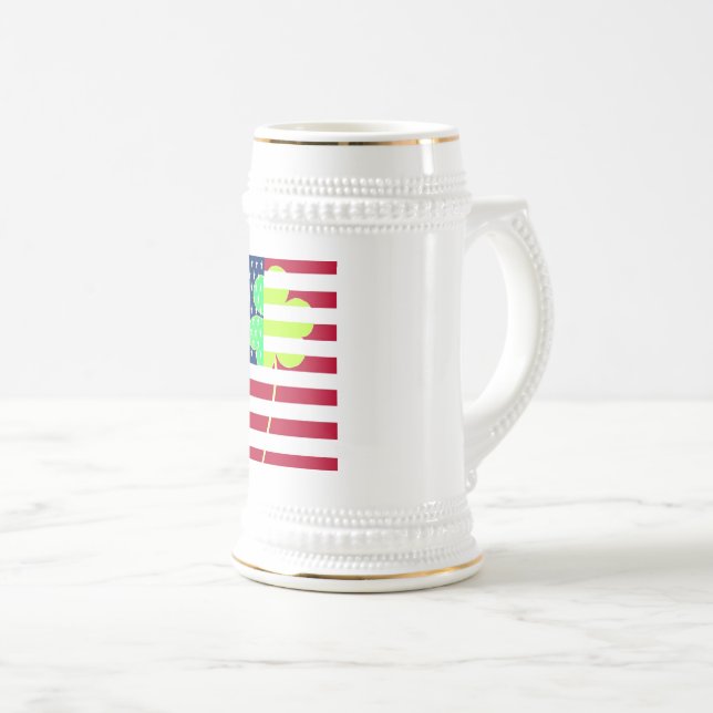 Caneca De Cerveja Irish American Flag Shamrock Clover St. Patrick (Frente Esquerda)