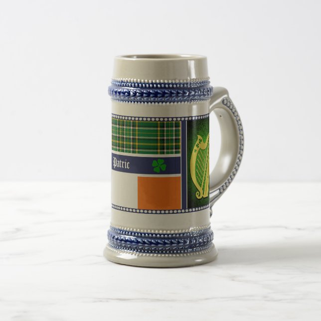 Caneca De Cerveja Irlanda Bantan nacional/flag Harp/shamrocks com no (Frente Esquerda)