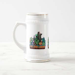 Caneca De Cerveja Jardim De Cactus Caquetado Em Pote