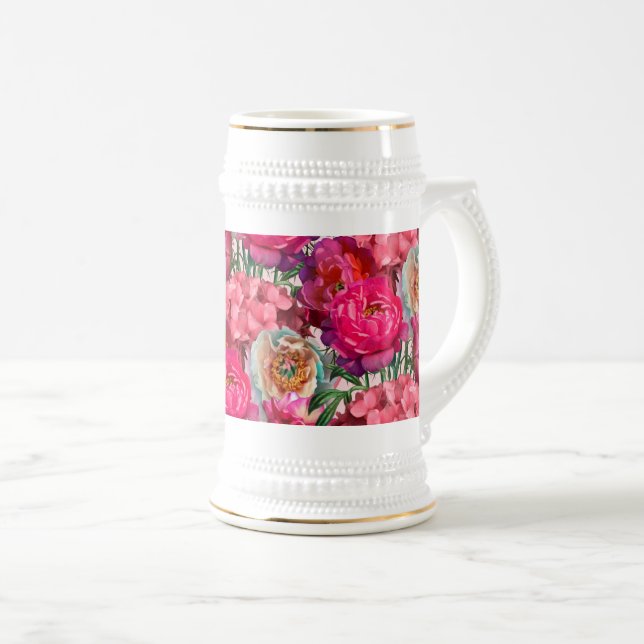 Caneca De Cerveja Jardim de flores românticas (Frente Esquerda)
