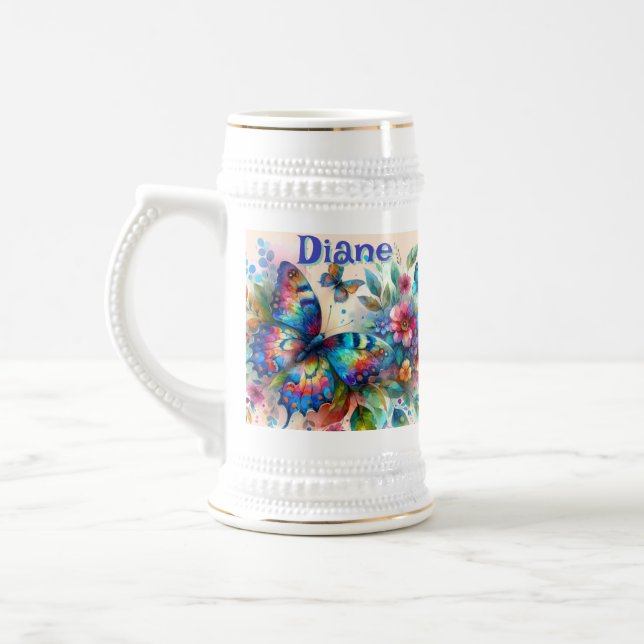 Caneca De Cerveja Jardim Floral de Borboleta de Aquarela Personaliza (Esquerda)