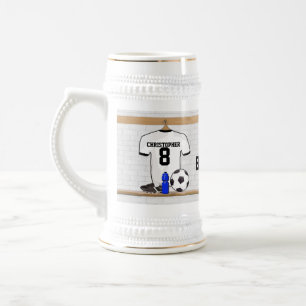 Caneca De Cerveja Jérsei de futebol preto branco personalizado do