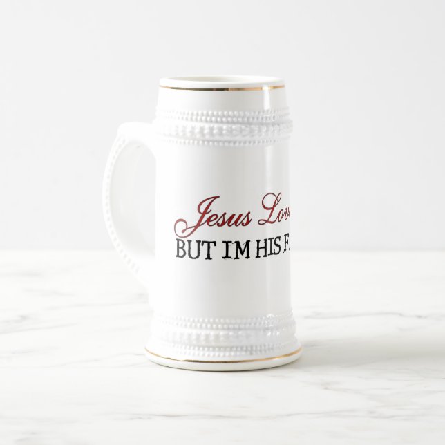 Caneca De Cerveja Jesus ama-o favorito (Frente Esquerda)