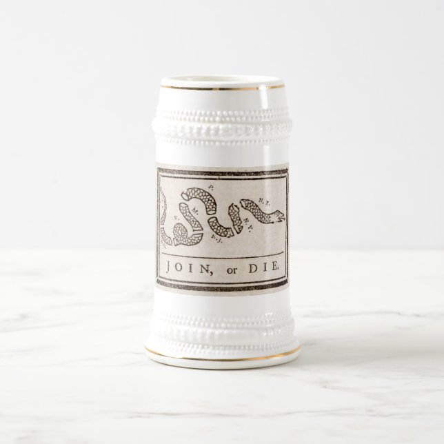 Caneca De Cerveja Join ou Die Rattlesnake: Cartoon Benjamin Franklin (Centro)