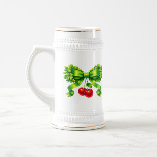 Caneca De Cerveja Laco de Trevo da Sorte com Cerejas no Design Verde