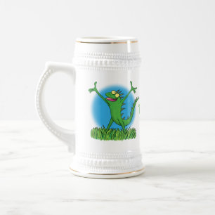 Caneca De Cerveja Lagarto animado animado com iguana verde engraçado