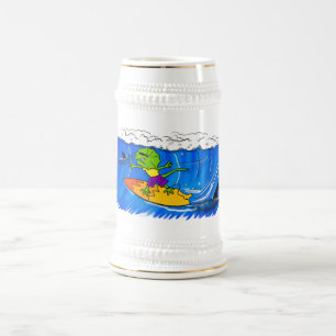 Caneca De Cerveja Lagarto de pescoço franjado engraçado surfando des