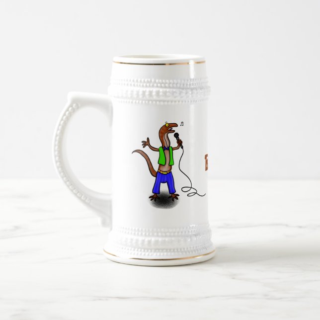 Caneca De Cerveja Lagarto engraçado cantando com desenho de microfon (Esquerda)