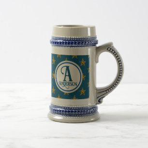 Caneca De Cerveja Letra de Nome de Família Monograma Estrela Náutica