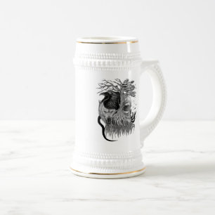 Caneca De Cerveja Lobo e Raven com crânio