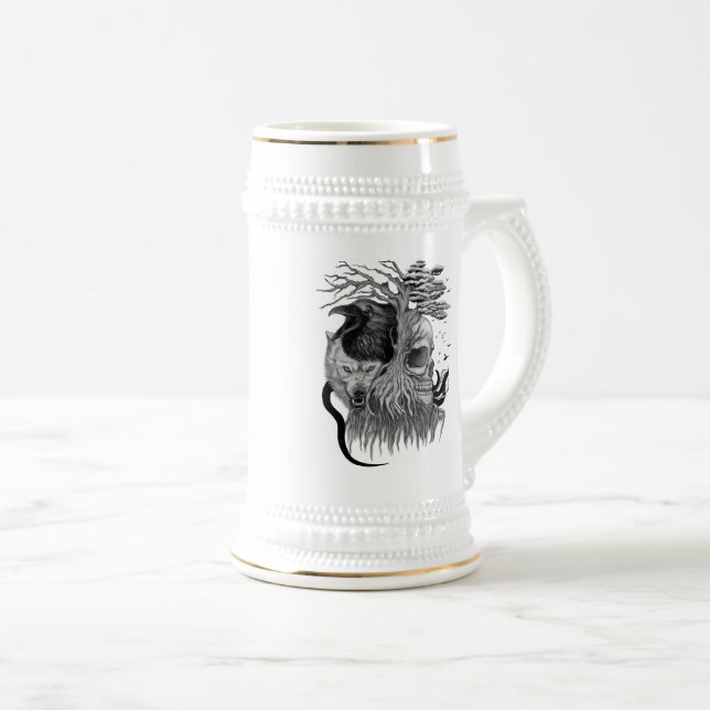 Caneca De Cerveja Lobo e Raven com crânio (Frente Esquerda)