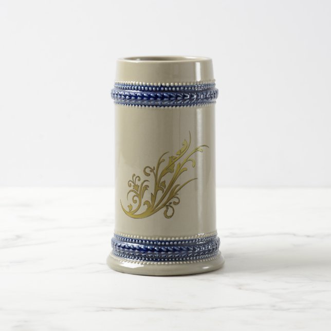 Caneca De Cerveja Luxo Abstrato Flor Falsa Dourada (Centro)