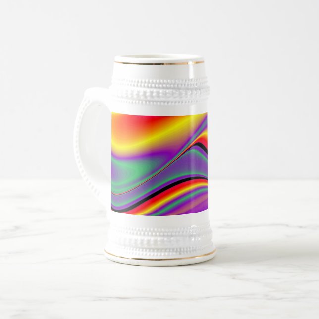 Caneca De Cerveja Magia das cores, Abstrato 3D Rainbowart (Frente Esquerda)