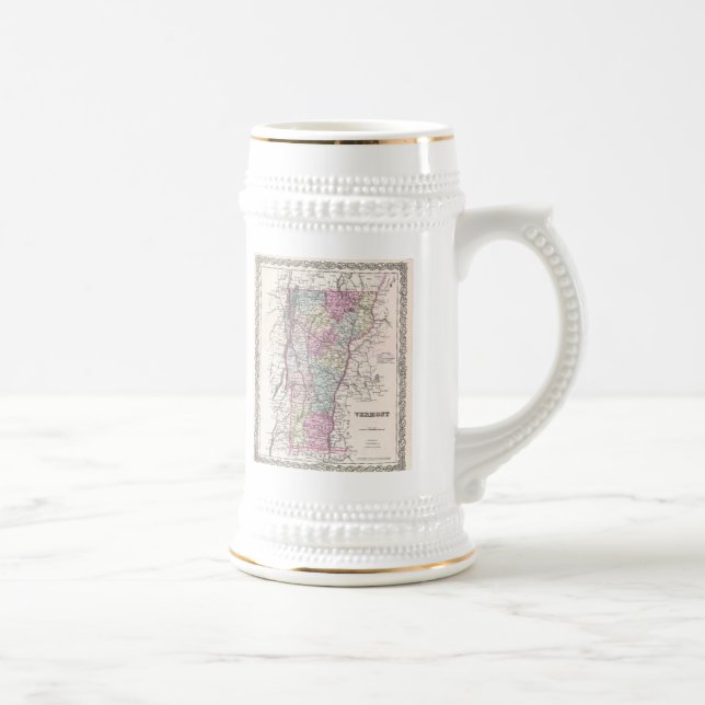 Caneca De Cerveja Mapa Antigo de Vermont (1855) (Direita)