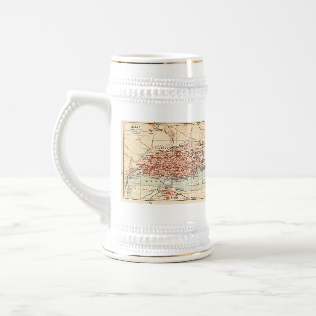 Caneca De Cerveja Mapa do vintage de Mainz Alemanha (1905) (Esquerda)