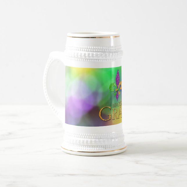 Caneca De Cerveja Mardi Gras roxa de ouro verde-pulante-d (Frente Esquerda)
