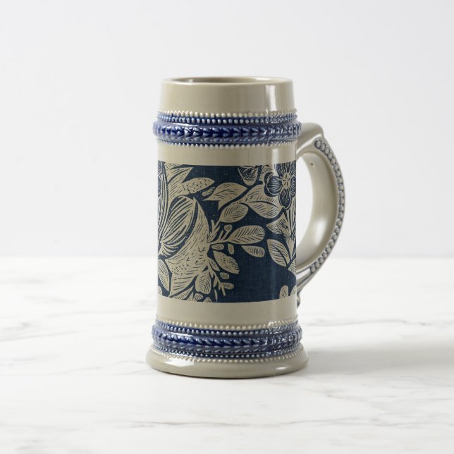 Caneca De Cerveja Marinho Masculino Efeito Azul Indigo Floral por to (Frente Esquerda)