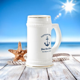 Caneca De Cerveja Marinho Náutico Azul Nome Personalizado do Capitão