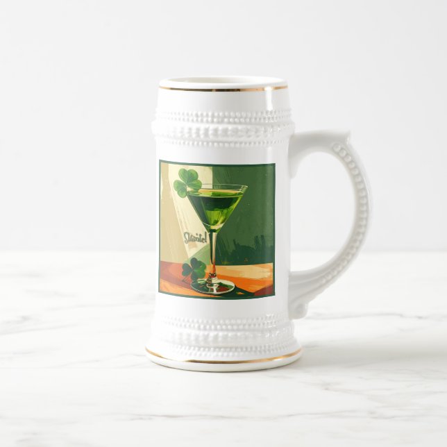 Caneca De Cerveja Martini Shamrock de Meados do Século Sláinte!  (Direita)