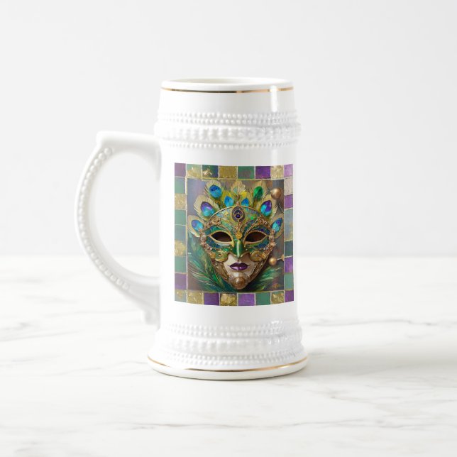 Caneca De Cerveja Máscara de penas de peacock cerâmico Dourada do Ma (Esquerda)
