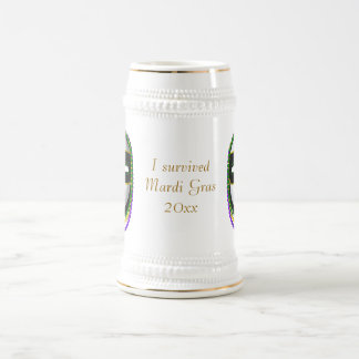 Caneca De Cerveja Máscaras "Eu Sobrevivi a Mardi Gras" com Miçangas
