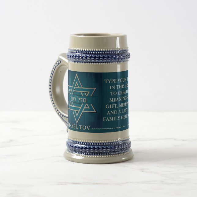 Caneca De Cerveja Mazel Tov (Boa Sorte) Israelita Judeu Personalizad (Frente Esquerda)