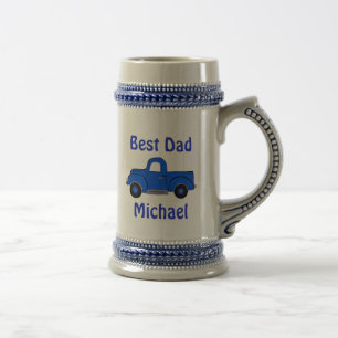 Caneca De Cerveja Melhor Papai Caminhão Azul Pintado à Mão Vintage