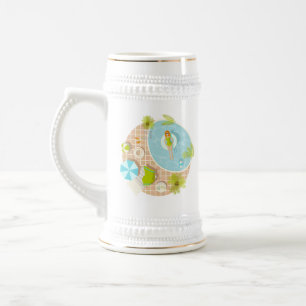 Caneca De Cerveja Menina da festa de natação na praia de verão de bi