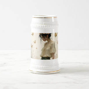 Caneca De Cerveja Menina Etérea com Borboletas na Natureza