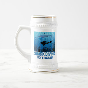 Caneca De Cerveja Mergulho de tubarão mergulhando mergulhador extre