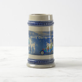 Caneca De Cerveja Merry Christmas Reindeer Blue Pristine Snowflakes