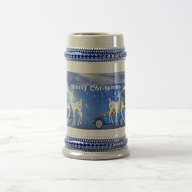 Caneca De Cerveja Merry Christmas Reindeer Blue Pristine Snowflakes (Centro)