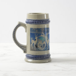 Caneca De Cerveja Merry Christmas Reindeer Blue Pristine Snowflakes