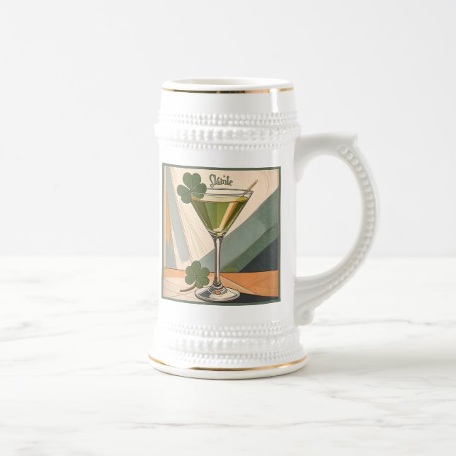 Caneca De Cerveja Mid Century Modern Art Shamrock Martini Sláinte!  (Direita)