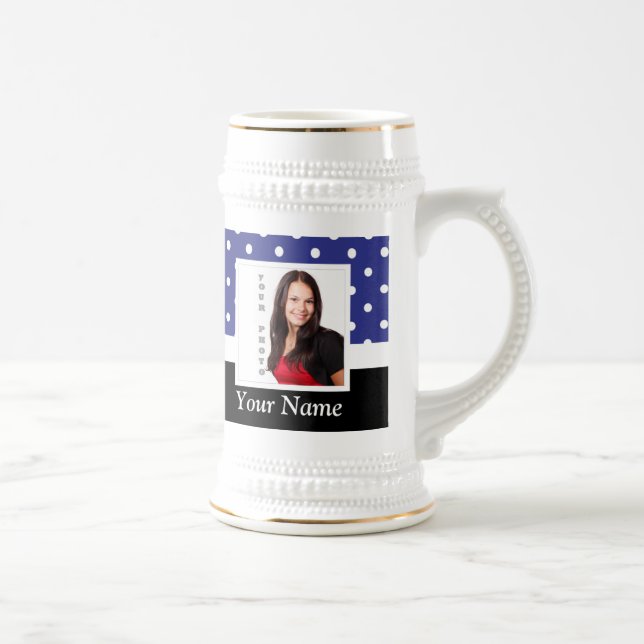 Caneca De Cerveja modelo de foto bolinhas azul marinho (Direita)