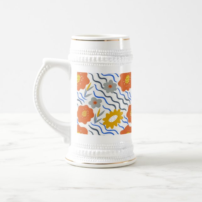 Caneca De Cerveja Modern Abstract Flowers Boho Wavy (Esquerda)