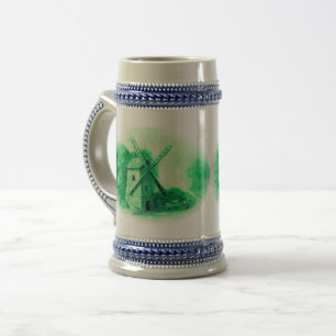 Caneca De Cerveja Moinho de vento verde de delft, cavalo verde de
