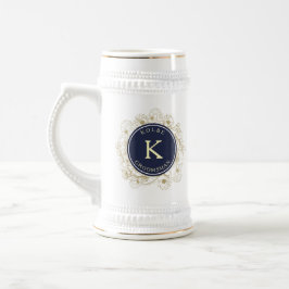 Caneca de Cerveja Monograma Azul Marinho para Padr