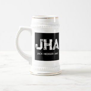 CANECA DE CERVEJA MONOGRAMA DE NOME DE TRÊS LETRAS BRANCO MINIMALIST