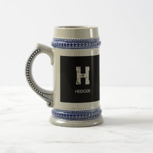 CANECA DE CERVEJA MONOGRAMA DE UMA LETRA BRANCO MINIMALISTA NOME PRE