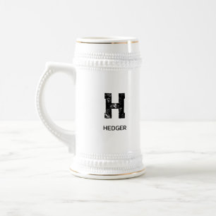 CANECA DE CERVEJA MONOGRAMA DE UMA LETRA PRETA MINIMALISTA NOME BRAN