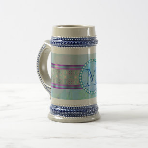 Caneca De Cerveja Monograma Floral Azul Pastel
