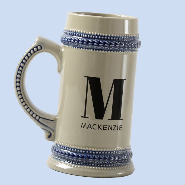 Caneca De Cerveja Monograma Nome inicial Simples (Simple monogram initial name personalized modern typography beer stein)