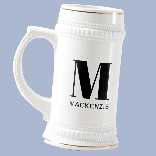 Caneca De Cerveja Monograma Nome inicial Simples (Simple monogram initial name personalized modern typography beer stein)