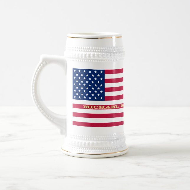 Caneca De Cerveja Monograma Personalizado Patriótico Americano Flag  (Esquerda)