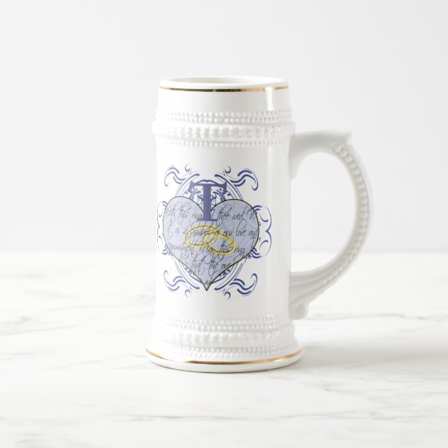Caneca De Cerveja Monograma Wedding Vow Heart (Direita)