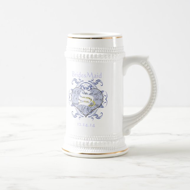 Caneca De Cerveja Monograma Wedding Vow Heart (Direita)