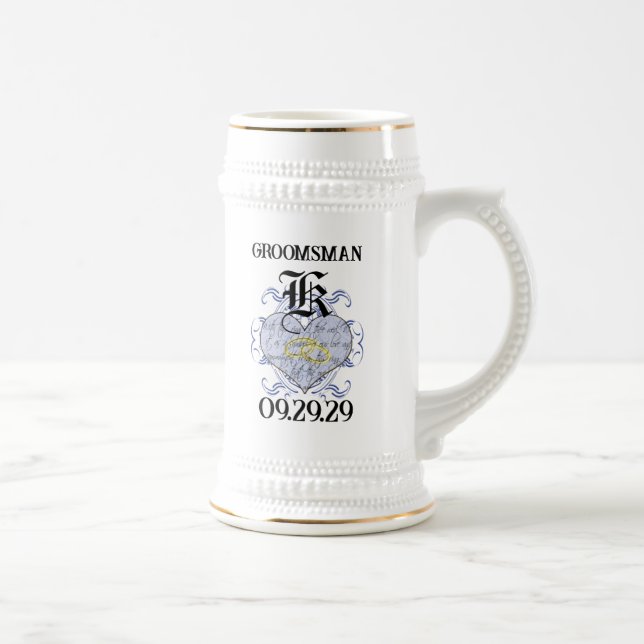 Caneca De Cerveja Monograma Wedding Vow Heart (Direita)